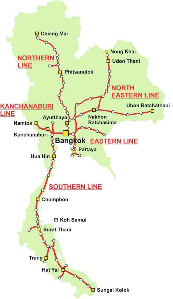 Plan des lignes de train en Thaïlande